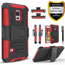 Circlemalls Combo Holster Samsung Galaxy J7 Aero Case/Galaxy J7 Crown/Galaxy J7 top/Galaxy J7 Refine Case, With [Premium Screen Protector] Built-In Kickstand Bundled And Touch Screen Pen-Red